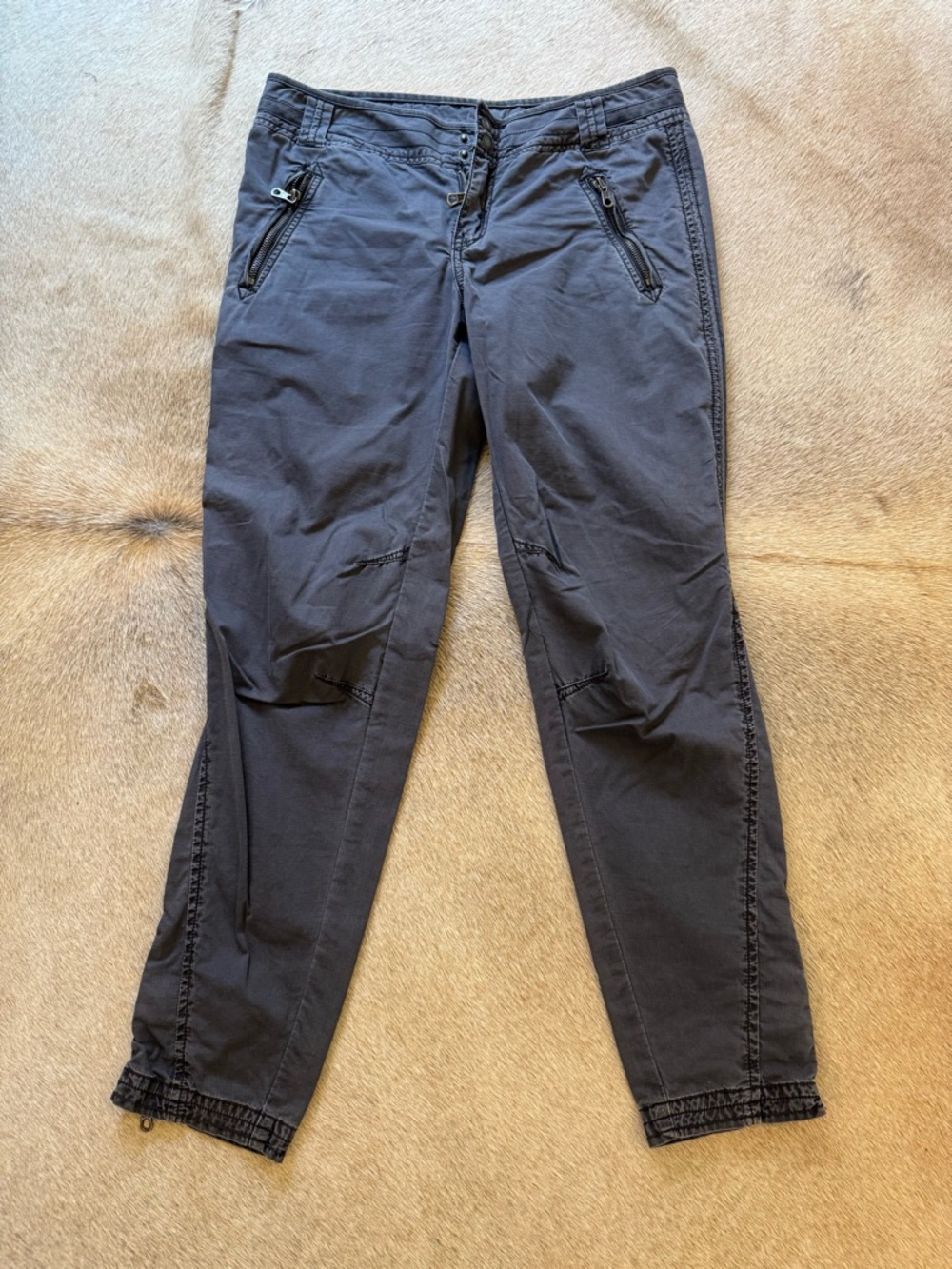 Free People Slate Blue Cropped Utility Jeans with Ankle Zips